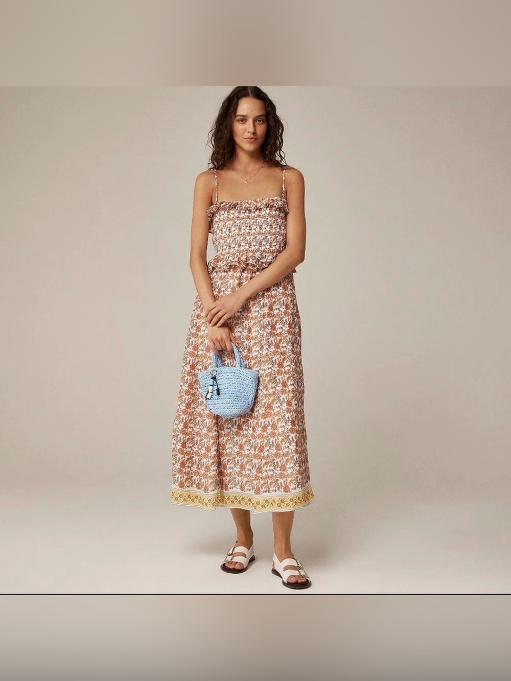 Ravenna Dress in Sunset Rose Block-Print Ramie